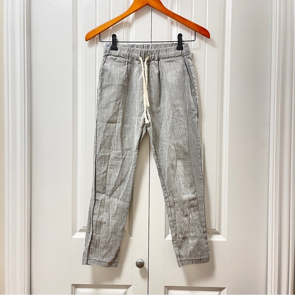 Grey Drawstring Linen Pants - XS